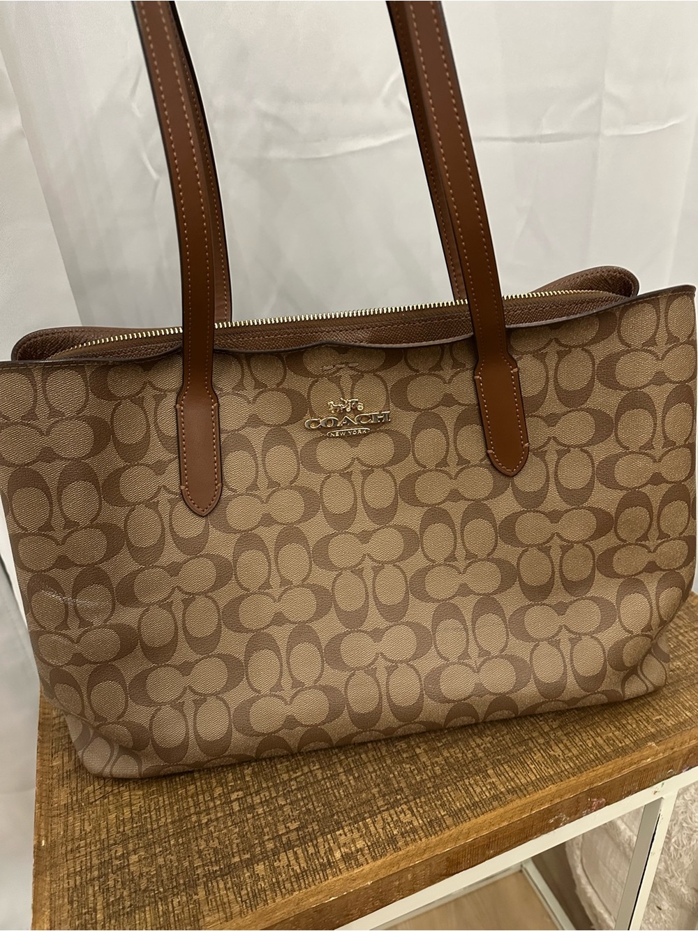 Coach Tan/Brown Signature Canvas Tote